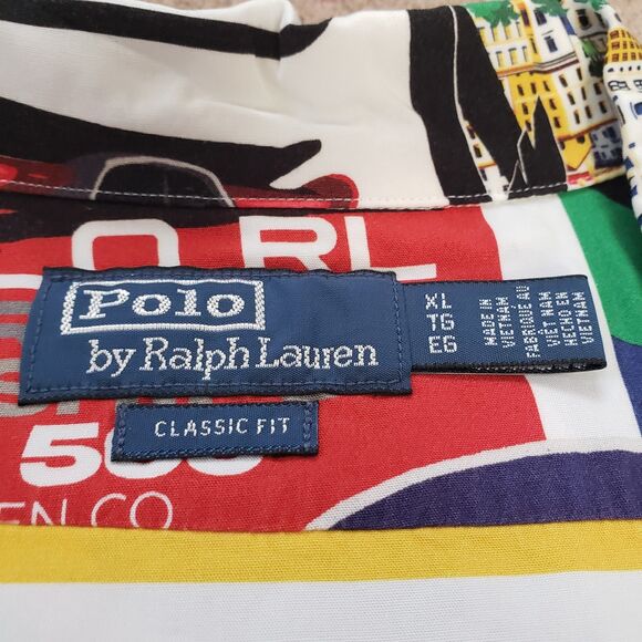 Polo Ralph Lauren Formula Racing Sz XL Classic Fit Prix Poster Woven Camp Shirt - Picture 3 of 8